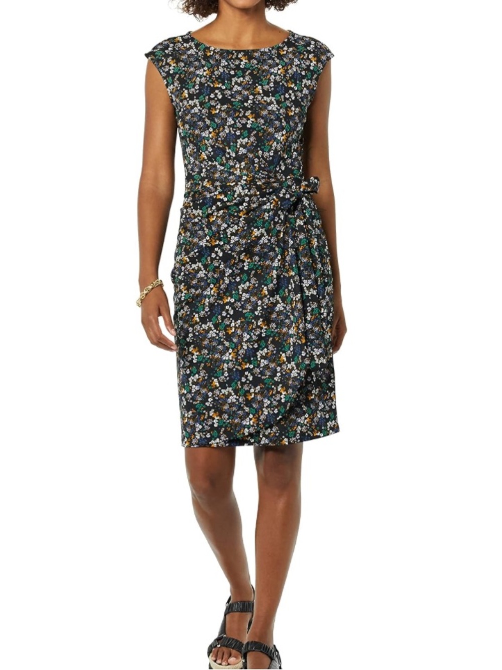 Amazon Essentials Women's Cap Sleeve Boat-Neck Faux Wrap Dress